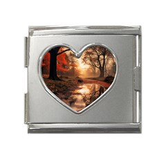 Trees Sunset Mist Mega Link Heart Italian Charm (18mm)