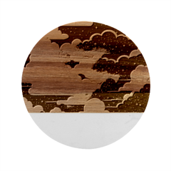 Fluffy Clouds Night Sky Marble Wood Coaster (round) by uniart180623