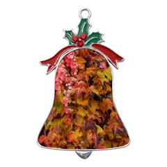 Red And Yellow Ivy  Metal Holly Leaf Bell Ornament by okhismakingart