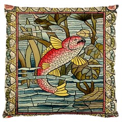 Fish Underwater Cubism Mosaic Large Premium Plush Fleece Cushion Case (two Sides)