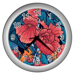 Flower Classic Japanese Art Wall Clock (silver) by Cowasu