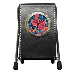 Flower Classic Japanese Art Pen Holder Desk Clock by Cowasu