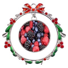 Berries-01 Metal X mas Wreath Ribbon Ornament by nateshop