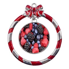 Berries-01 Metal Red Ribbon Round Ornament by nateshop