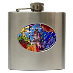 Beauty Stained Glass Castle Building Hip Flask (6 Oz) by Cowasu