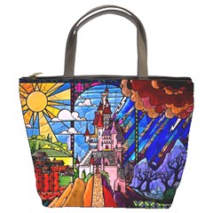 Beauty Stained Glass Castle Building Bucket Bag by Cowasu