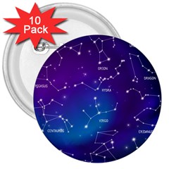 Realistic Night Sky With Constellations 3  Buttons (10 Pack)  by Cowasu