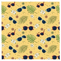 Seamless Pattern Of Sunglasses Tropical Leaves And Flower Wooden Puzzle Square