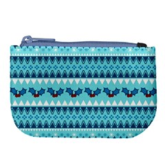 Blue Christmas Vintage Ethnic Seamless Pattern Large Coin Purse