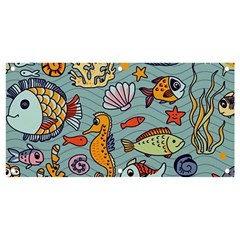 Cartoon Underwater Seamless Pattern With Crab Fish Seahorse Coral Marine Elements Banner And Sign 4  X 2 