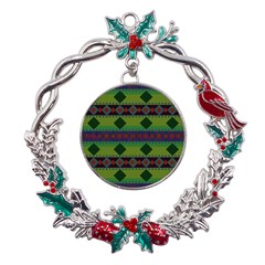 Background-batik 01 Metal X mas Wreath Holly Leaf Ornament by nateshop