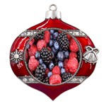 Berries-01 Metal Snowflake And Bell Red Ornament Front