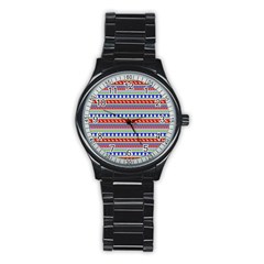 Christmas-color-stripes Pattern Stainless Steel Round Watch