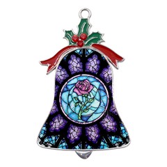 Cathedral Rosette Stained Glass Beauty And The Beast Metal Holly Leaf Bell Ornament by Cowasu
