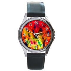 Color-background-structure-lines Round Metal Watch by Cowasu