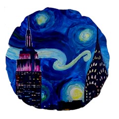 Starry Night In New York Van Gogh Manhattan Chrysler Building And Empire State Building Large 18  Premium Round Cushions by Sarkoni
