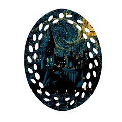 Castle Starry Night Van Gogh Parody Oval Filigree Ornament (two Sides) by Sarkoni