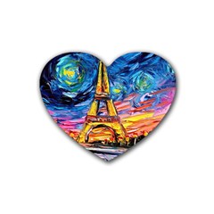 Eiffel Tower Starry Night Print Van Gogh Rubber Heart Coaster (4 Pack) by Sarkoni