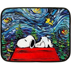 Dog Cartoon Vincent Van Gogh s Starry Night Parody Two Sides Fleece Blanket (mini) by Sarkoni