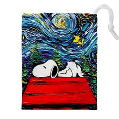 Dog Cartoon Vincent Van Gogh s Starry Night Parody Drawstring Pouch (4xl) by Sarkoni
