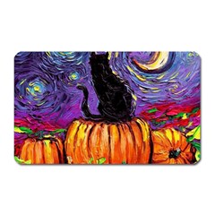 Halloween Art Starry Night Hallows Eve Black Cat Pumpkin Magnet (rectangular) by Sarkoni