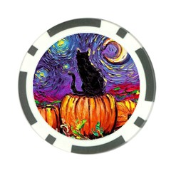 Halloween Art Starry Night Hallows Eve Black Cat Pumpkin Poker Chip Card Guard by Sarkoni