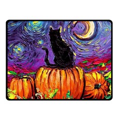 Halloween Art Starry Night Hallows Eve Black Cat Pumpkin Two Sides Fleece Blanket (small) by Sarkoni