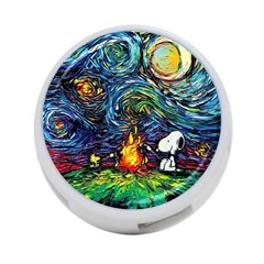 Dog Cartoon Starry Night Print Van Gogh Parody 4-port Usb Hub (one Side) by Sarkoni