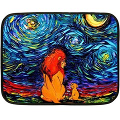 Lion Art Starry Night Van Gogh Two Sides Fleece Blanket (mini) by Sarkoni