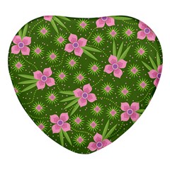 Pink Flower Background Pattern Heart Glass Fridge Magnet (4 Pack) by Ravend