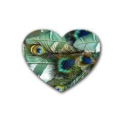 Peacock Feathers Rubber Heart Coaster (4 Pack)