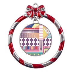 Abstract Shapes Colors Gradient Metal Red Ribbon Round Ornament by Ravend