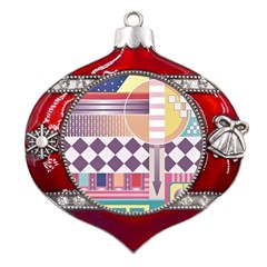 Abstract Shapes Colors Gradient Metal Snowflake And Bell Red Ornament by Ravend