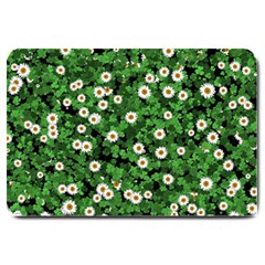 Daisies Clovers Lawn Digital Drawing Background Large Doormat by Ravend