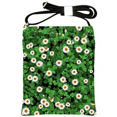 Daisies Clovers Lawn Digital Drawing Background Shoulder Sling Bag by Ravend