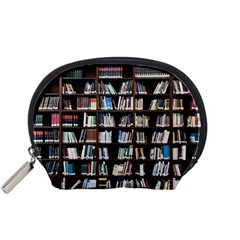 Book Collection In Brown Wooden Bookcases Books Bookshelf Library Accessory Pouch (small)