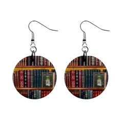 Books-library-bookshelf-bookshop Mini Button Earrings