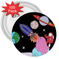 Girl Bed Space Planet Spaceship 3  Buttons (100 Pack) 