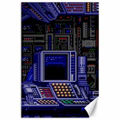 Blue Computer Monitor With Chair Game Digital Art Canvas 24  X 36 