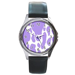 Cow Print, Aesthetic,violelilac, Animal, Purple, Simple Round Metal Watch by nateshop