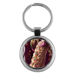 Peacock Dream, Fantasy, Flower, Girly, Peacocks, Pretty Key Chain (round) by nateshop