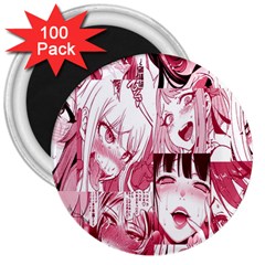 Ahegao Pink, Anime, Girl, Girlface, Girls, Pattern, White, Hd 3  Magnets (100 Pack)