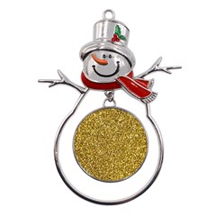 Gold Glittering Background Gold Glitter Texture, Close-up Metal Snowman Ornament