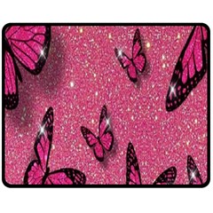 Butterfly, Girl, Pink, Wallpaper Two Sides Fleece Blanket (medium) by nateshop