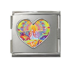 Multicolored Optical Illusion Painting Psychedelic Digital Art Mega Link Heart Italian Charm (18mm) by Bedest