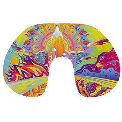 Multicolored Optical Illusion Painting Psychedelic Digital Art Travel Neck Pillow