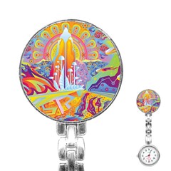 Multicolored Optical Illusion Painting Psychedelic Digital Art Stainless Steel Nurses Watch