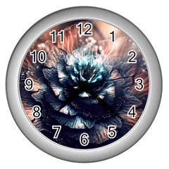 Blue And Brown Flower 3d Abstract Fractal Wall Clock (silver)