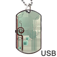Green Red And White Line Digital Abstract Art Dog Tag Usb Flash (one Side)