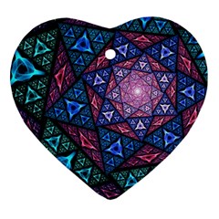 Purple Psychedelic Art Pattern Mosaic Design Fractal Art Heart Ornament (two Sides)